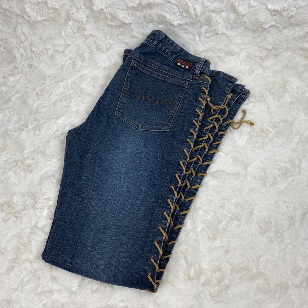 Mudd Yo! Lace up denim flare jeans full lace y2k in perfect condition Sz 9 - Picture 10 of 10